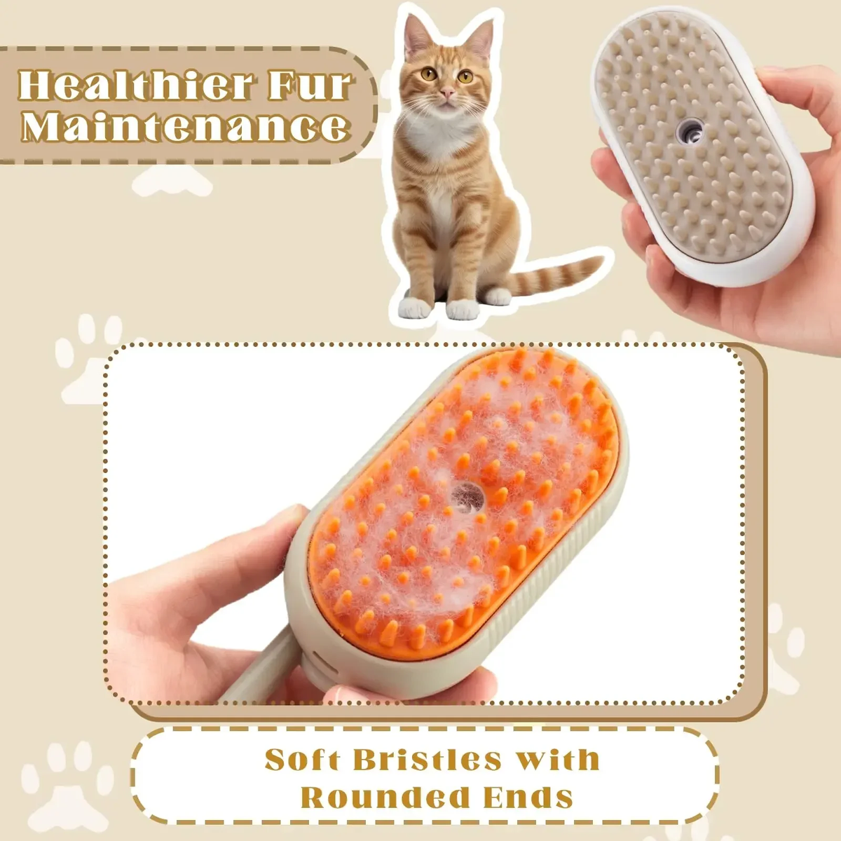 Steam Cat Brush for Grooming & Massage, Rechargeable Pet Hair Removal Comb with USB Cable