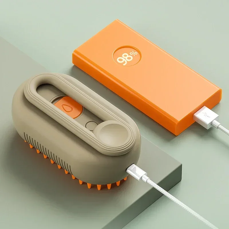 Steam Cat Brush for Grooming & Massage, Rechargeable Pet Hair Removal Comb with USB Cable